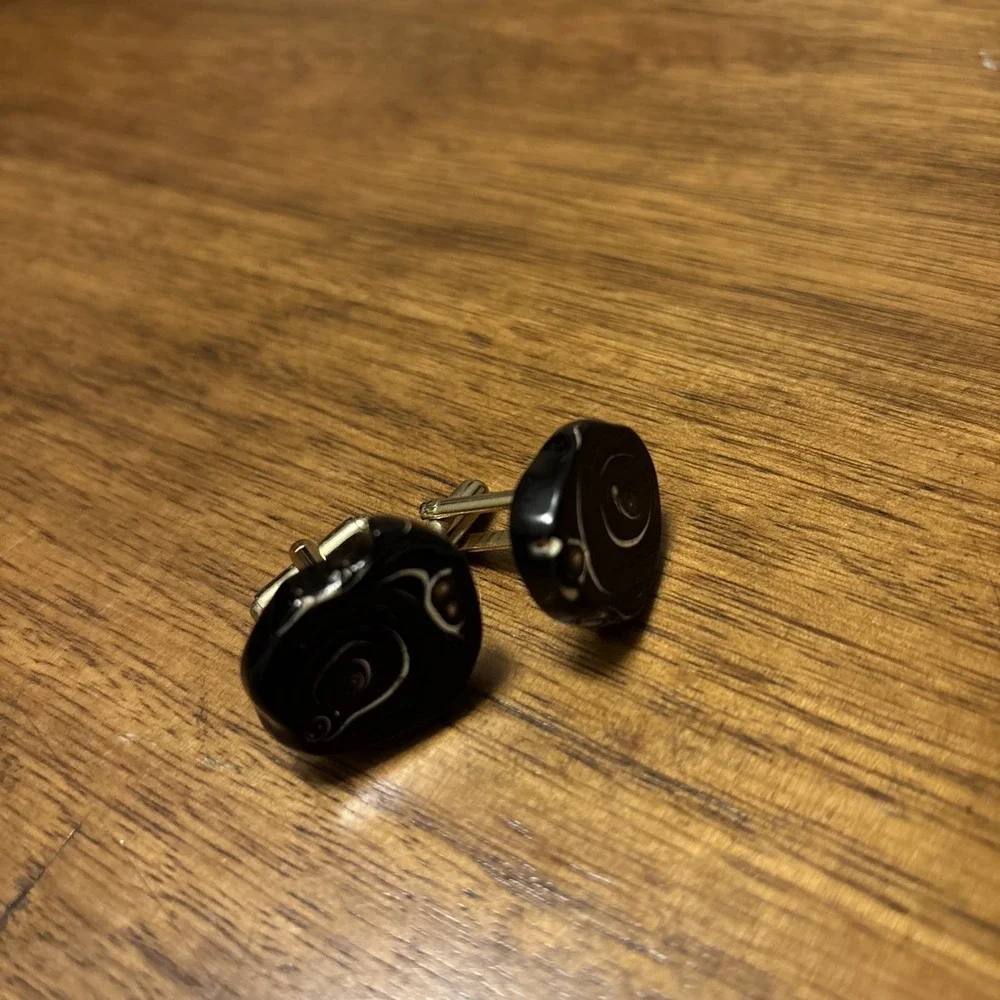 Hawaiian Black Coral Vintage Cuff Links Simple Ocean Beauty